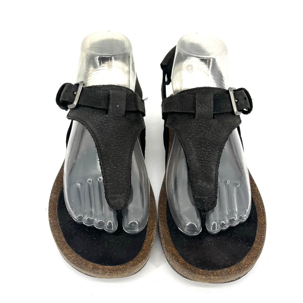 Teva Black Suede Women's Mahonia‎ 3-Point Thong Wedge Cork Buckle Sandal 8
